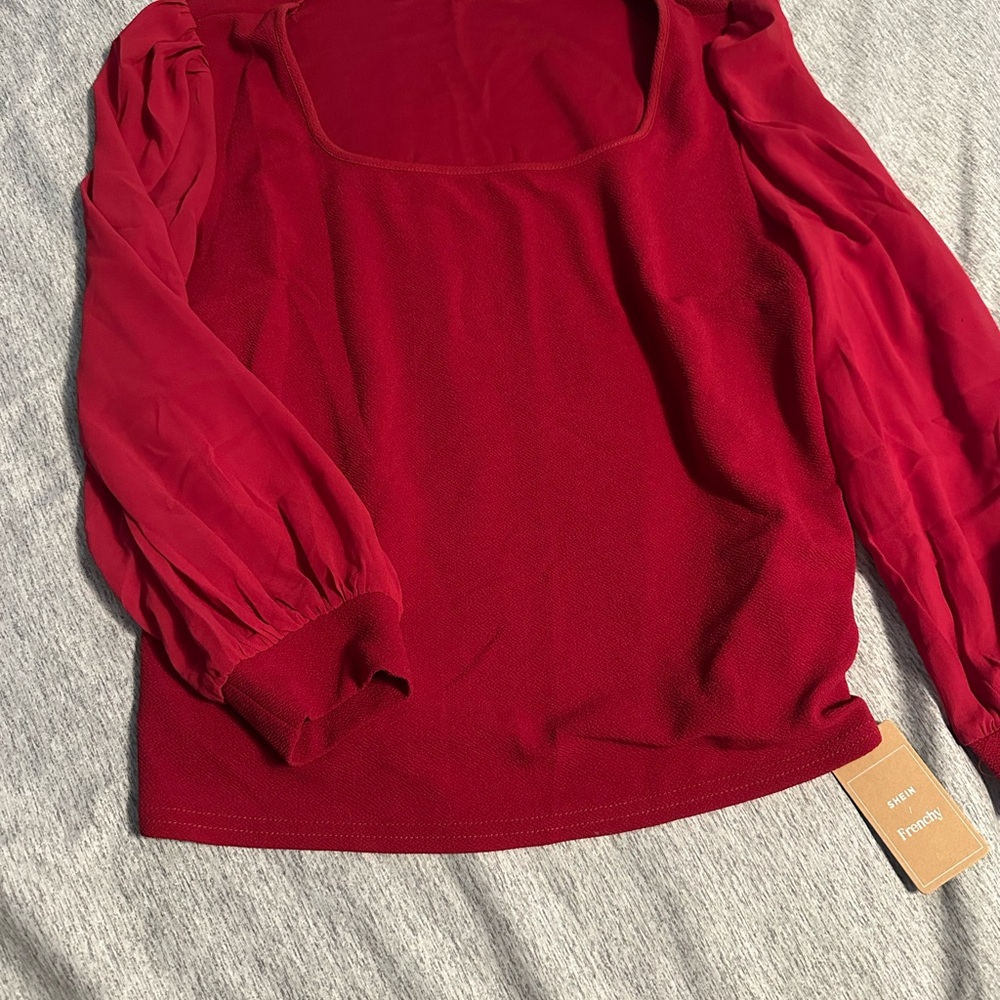 SHEIN Red Blouse with Sheer Sleeves plus size